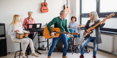 A group of people playing instruments.