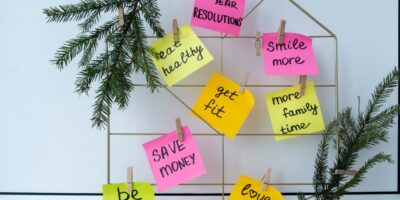 Set of goals on a vision board.